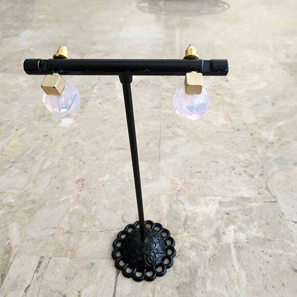 Stony Gold and Clear Pink Stud Earrings - Picture 4 of 5